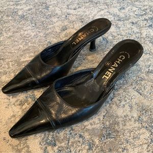 Vintage Black Chanel Kitten heel Mules